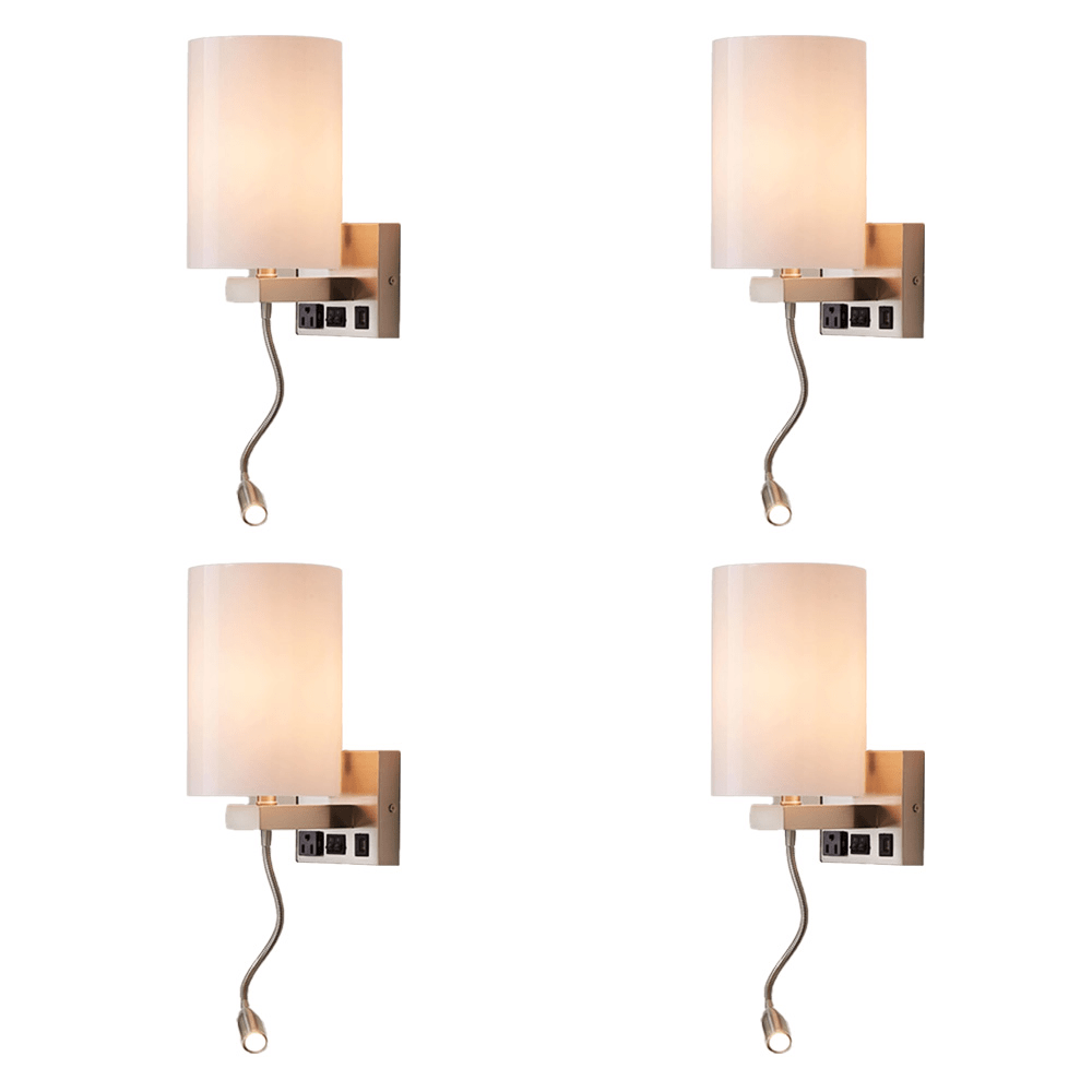 1 - Light, Acrylic Shade Indoor Wall Sconce Light with 1 Switch, 1usb & 1outlet, Brushed Nickel Finish, Bedside Wall Lights w/ 1W LED Reading Lamp, for Bedroom Living Room Hotels - LEDMyPlace