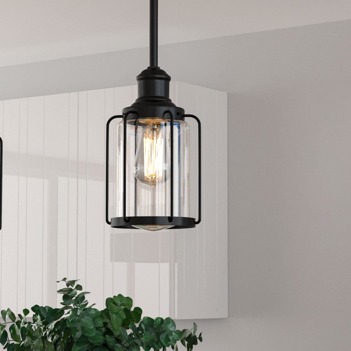 1 - Light Birdcage Shape Pendant Light, Matte Black Finish, Clear Glass Shade, E26 Base, UL Listed - LEDMyPlace