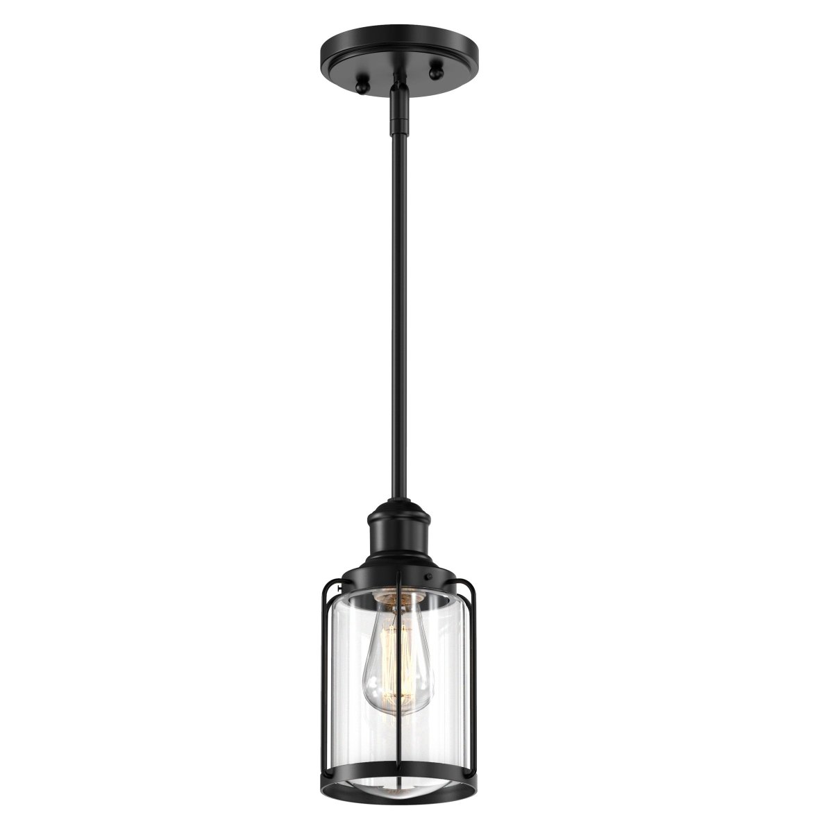 1 - Light Birdcage Shape Pendant Light, Matte Black Finish, Clear Glass Shade, E26 Base, UL Listed - LEDMyPlace