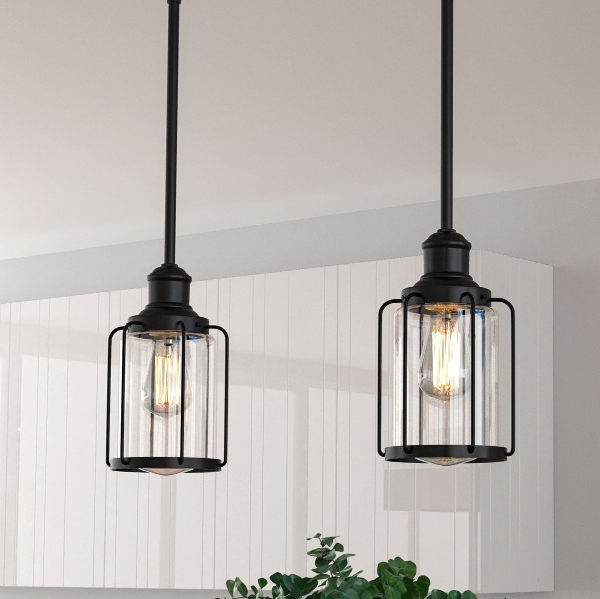 1 - Light Birdcage Shape Pendant Light, Matte Black Finish, Clear Glass Shade, E26 Base, UL Listed - LEDMyPlace