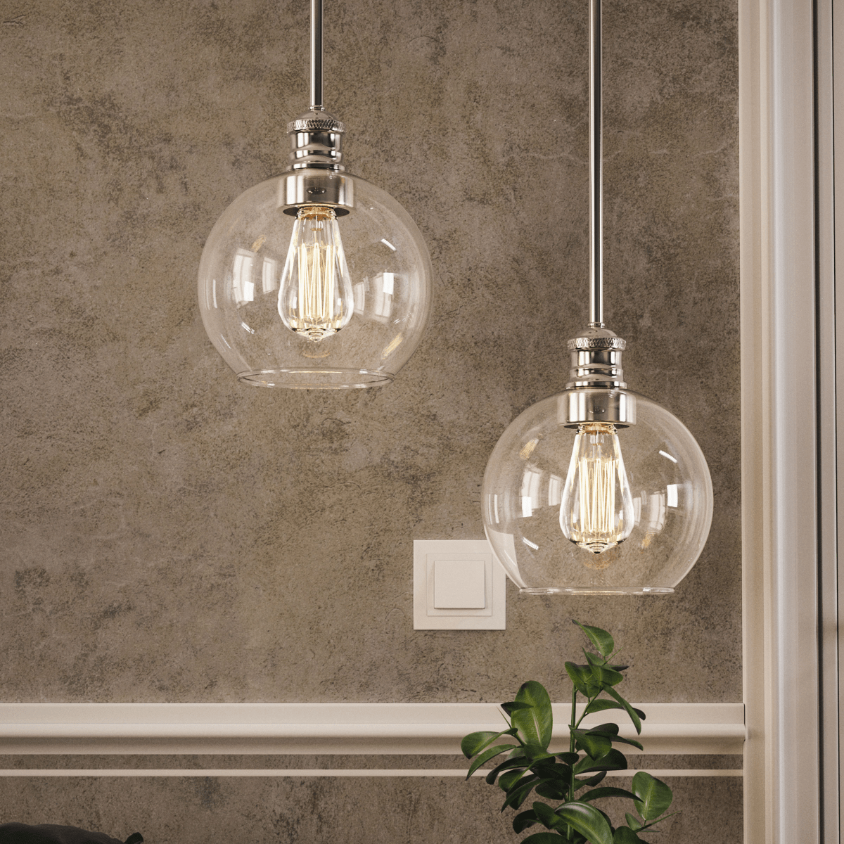 1 - Light Clear Glass Pendant Lighting Fixture with Brushed Nickel Finish, E26 Base, UL Listed for Damp Location - LEDMyPlace