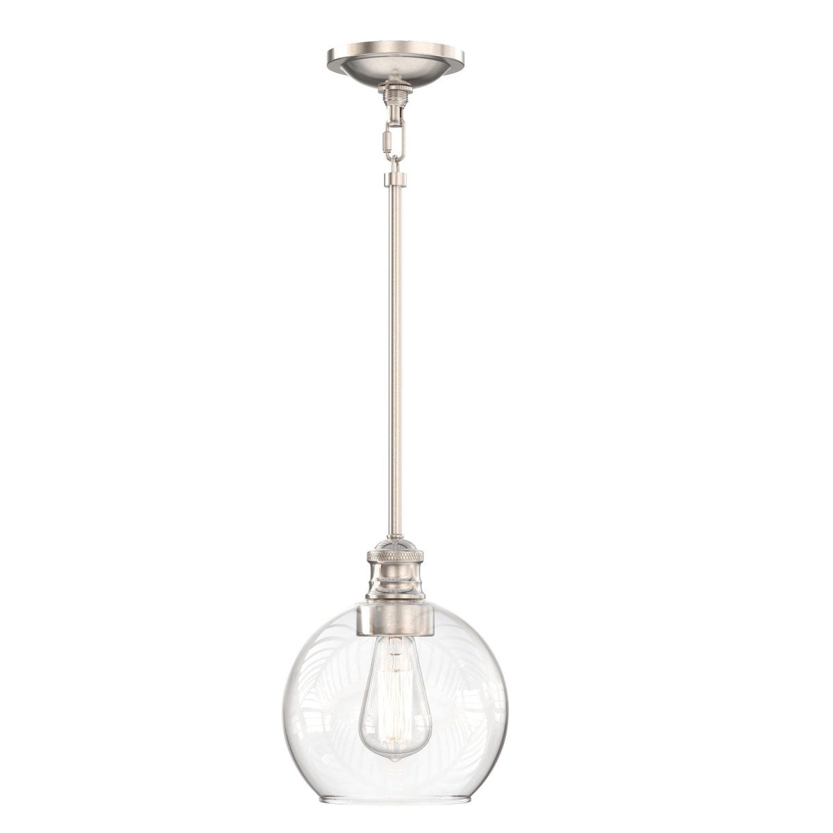 1 - Light Clear Glass Pendant Lighting Fixture with Brushed Nickel Finish, E26 Base, UL Listed for Damp Location - LEDMyPlace