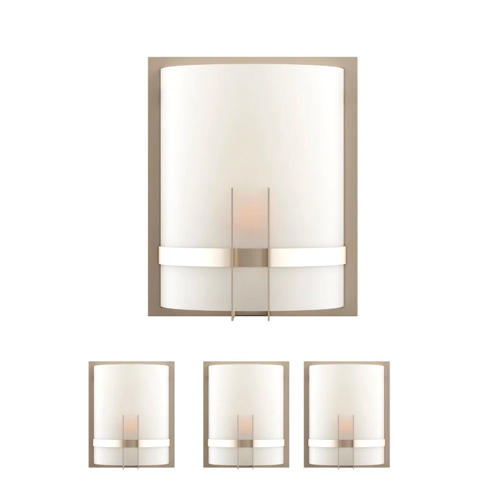 1 - Light, Decorative ARC Wall Sconce Fixture, Brushed Nickel Finish with White glass shade, Dim: 9" W x 12"H x 5"E, Hallway Light Fixtures - LEDMyPlace