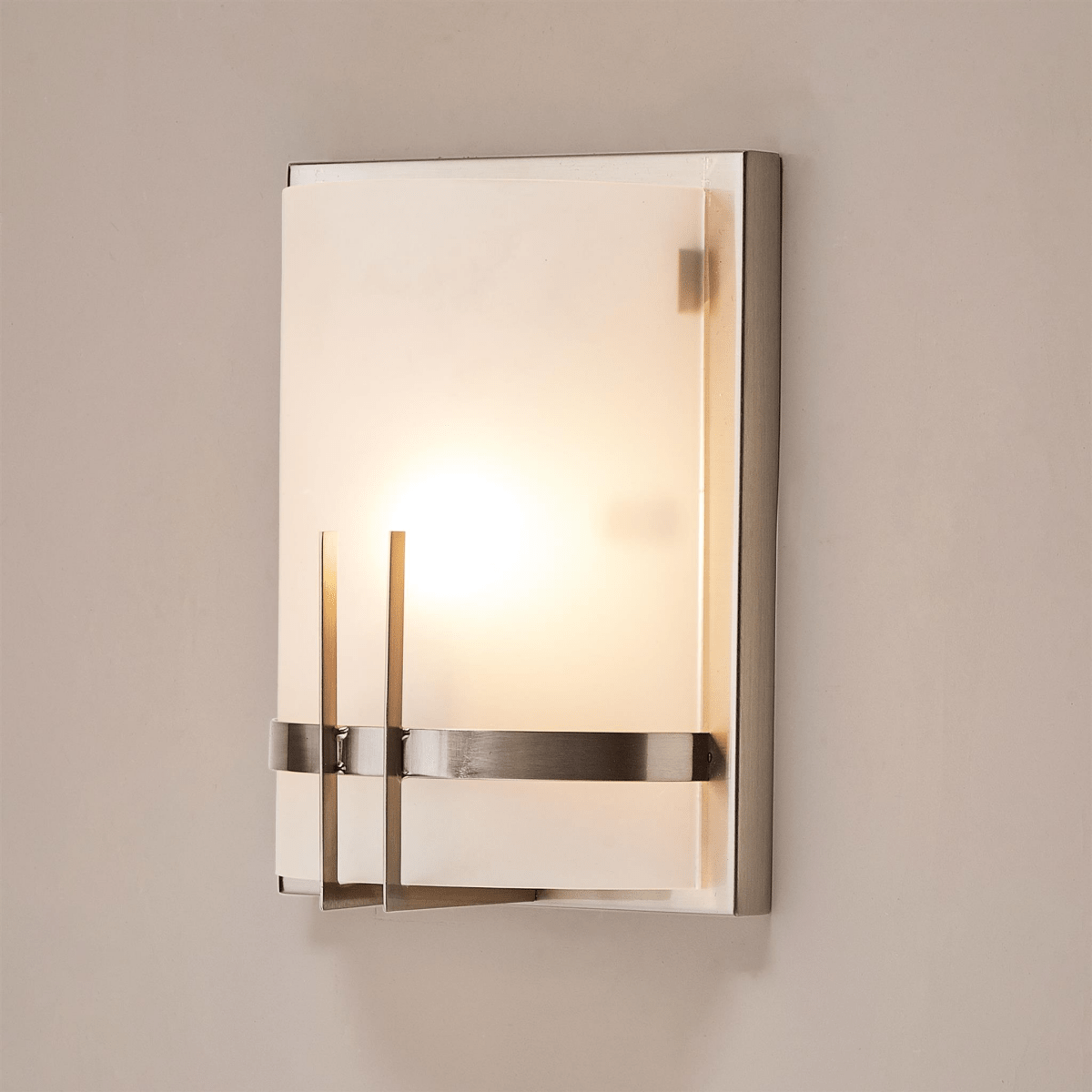 1 - Light, Decorative ARC Wall Sconce Fixture, Brushed Nickel Finish with White glass shade, Dim: 9" W x 12"H x 5"E, Hallway Light Fixtures - LEDMyPlace