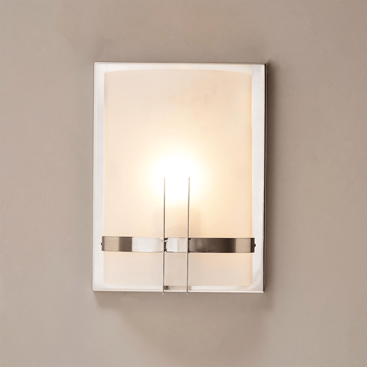 1 - Light, Decorative ARC Wall Sconce Fixture, Brushed Nickel Finish with White glass shade, Dim: 9" W x 12"H x 5"E, Hallway Light Fixtures - LEDMyPlace