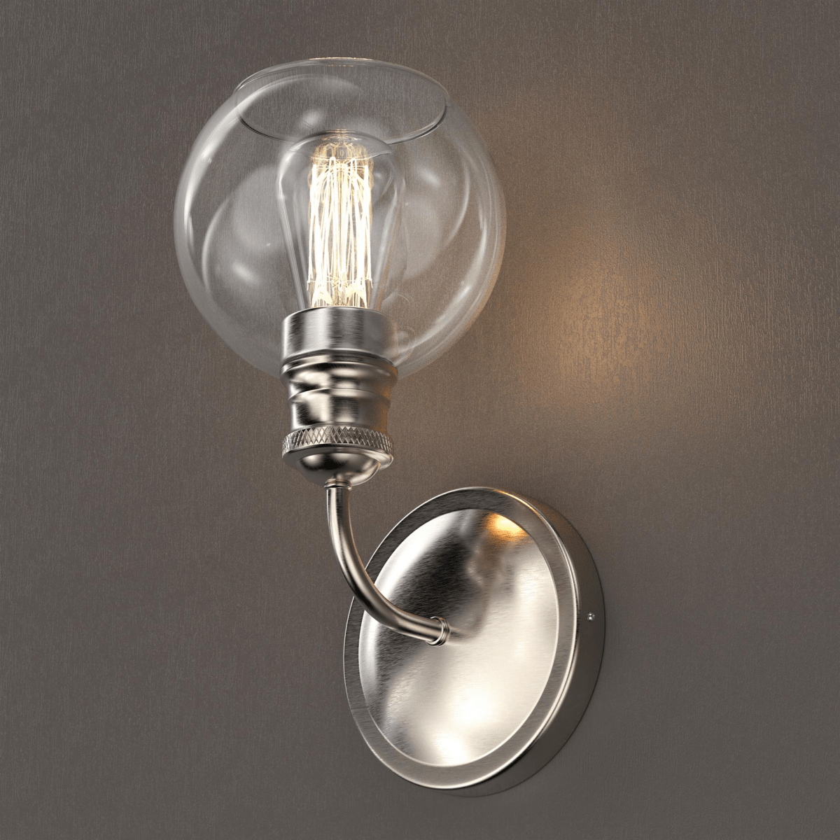 1 - Light Dome Shape Wall Sconce Light with Clear Glass, Brushed Nickel Finish, E26 Base, UL Listed for Damp Location, 3 Years Warranty - LEDMyPlace