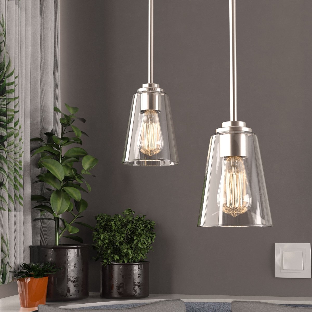 1 - Light Flared Shape Pendant Lighting Fixture with Clear Glass Shade, E26 Base, UL Listed for Damp Location - LEDMyPlace