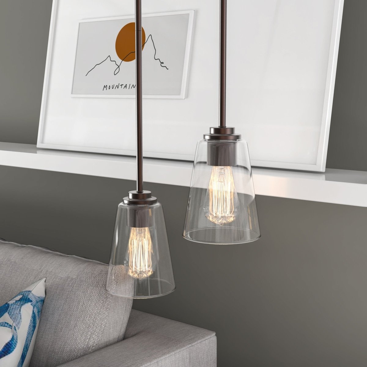 1 - Light Flared Shape Pendant Lighting Fixture with Clear Glass Shade, E26 Base, UL Listed for Damp Location - LEDMyPlace