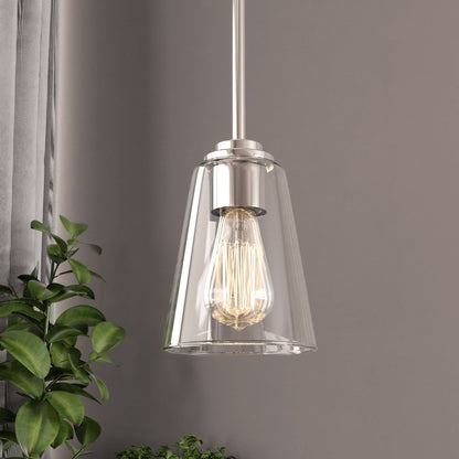 1 - Light Flared Shape Pendant Lighting Fixture with Clear Glass Shade, E26 Base, UL Listed for Damp Location - LEDMyPlace