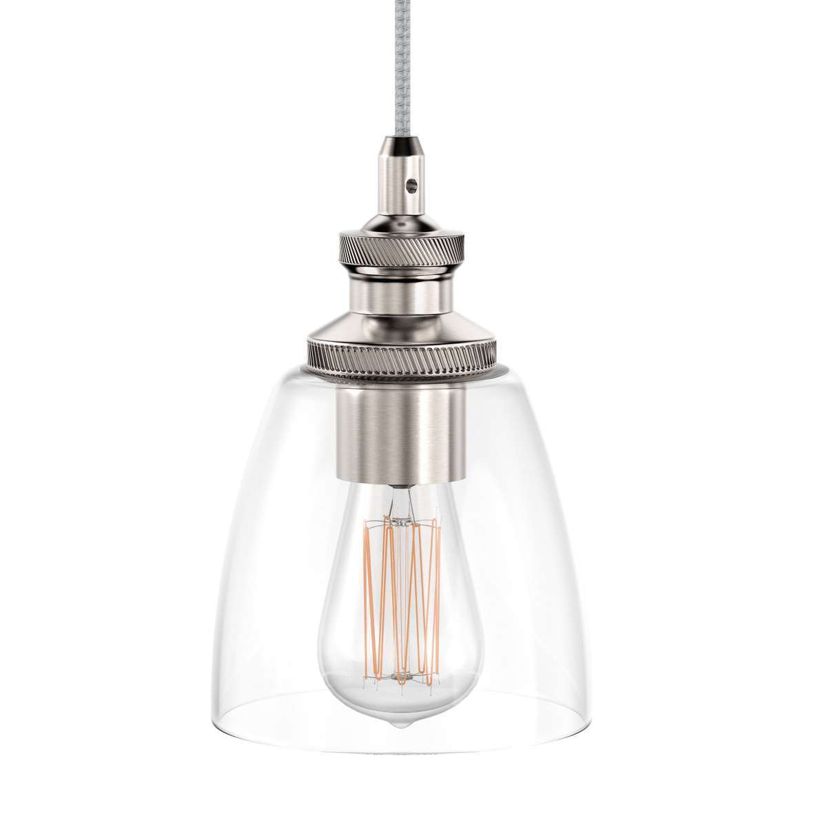 1 - Light Island Pendant Light, Brushed Nickel Finish with Clear Glass Shade – E26 Base, UL Listed - LEDMyPlace