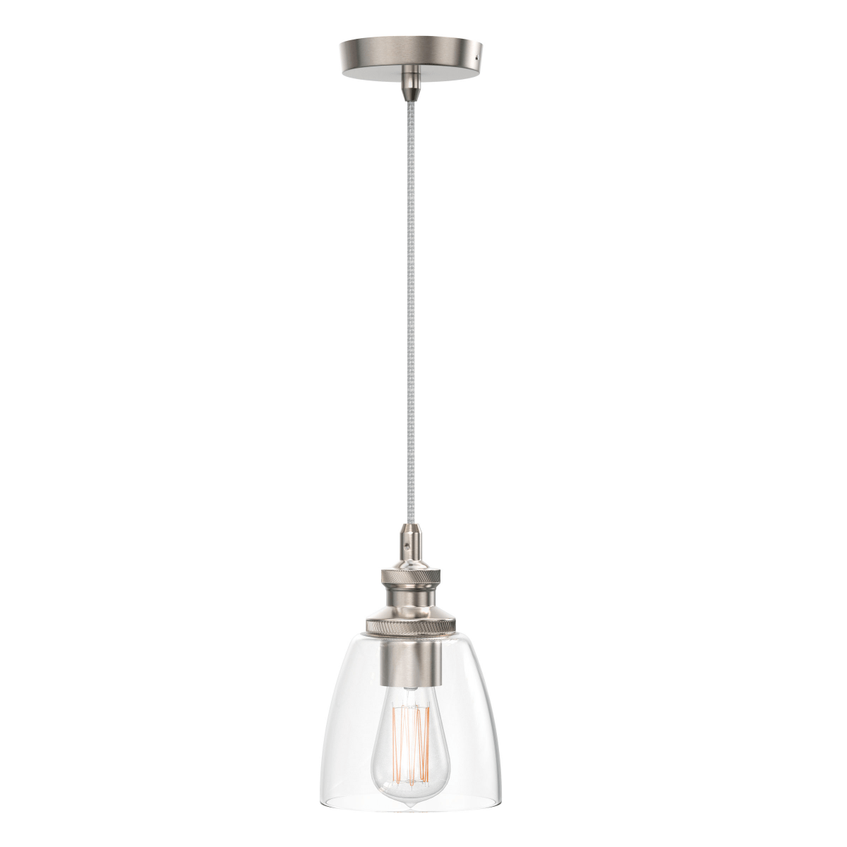 1 - Light Island Pendant Light, Brushed Nickel Finish with Clear Glass Shade – E26 Base, UL Listed - LEDMyPlace