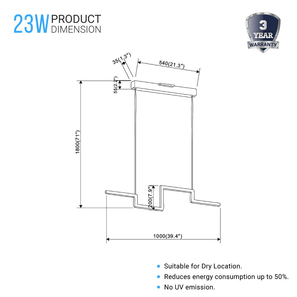 1 - Light, LED Linear Chandelier Light Fixture In Matte black Body Finish, 23W, 3000K, 1150LM Dimmable, 39.4''×1.3''×71'' (Dimension) - LEDMyPlace