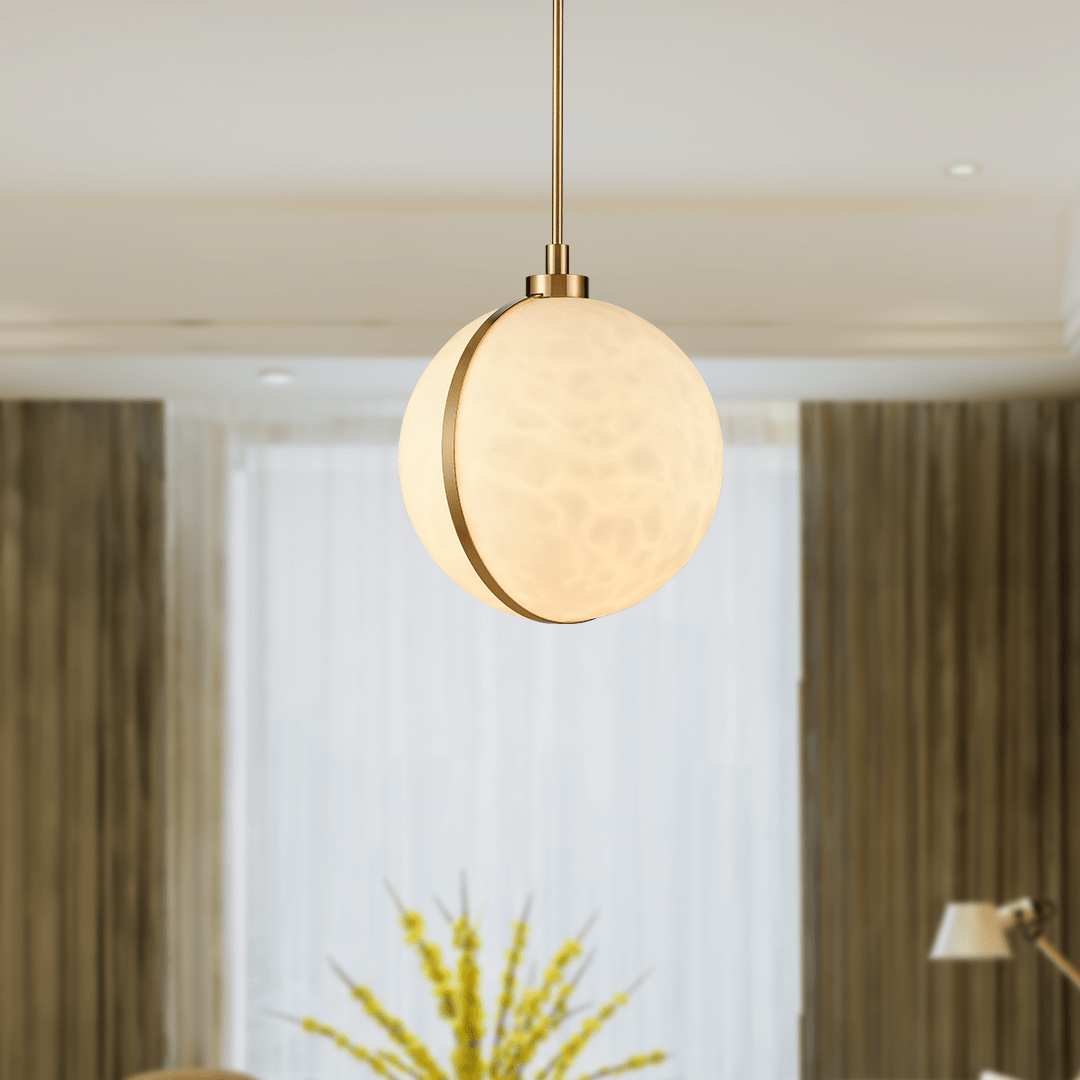 1 Light Mini Pendant Brass finish Hardware with Faux Alabaster, Pendant Lighting, E26 Base - LEDMyPlace