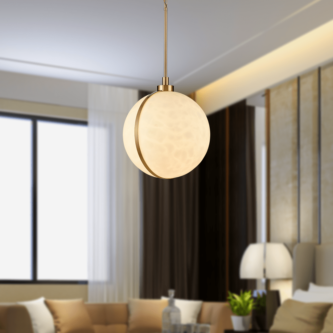 1 Light Mini Pendant Brass finish Hardware with Faux Alabaster, Pendant Lighting, E26 Base - LEDMyPlace