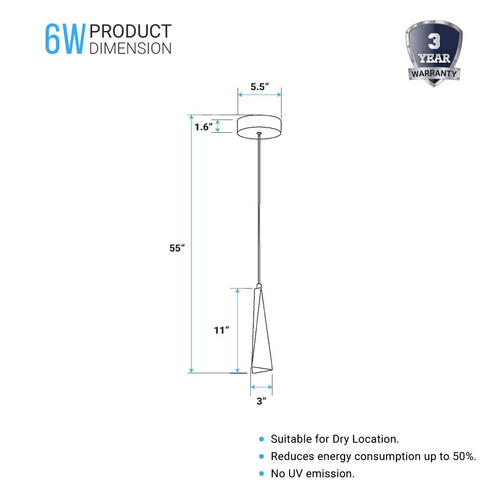 1 - Light, Modern LED Three Dimensional Triangle Geometric Chandeliers, 6W, 3000K, 462LM, Dimmable - LEDMyPlace