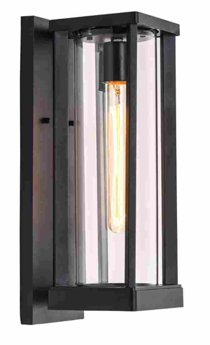 1 Light Outdoor Wall Sconce, Black, Clear Glass, E26 Base, 1X60W, Wall Light Fixtures - LEDMyPlace