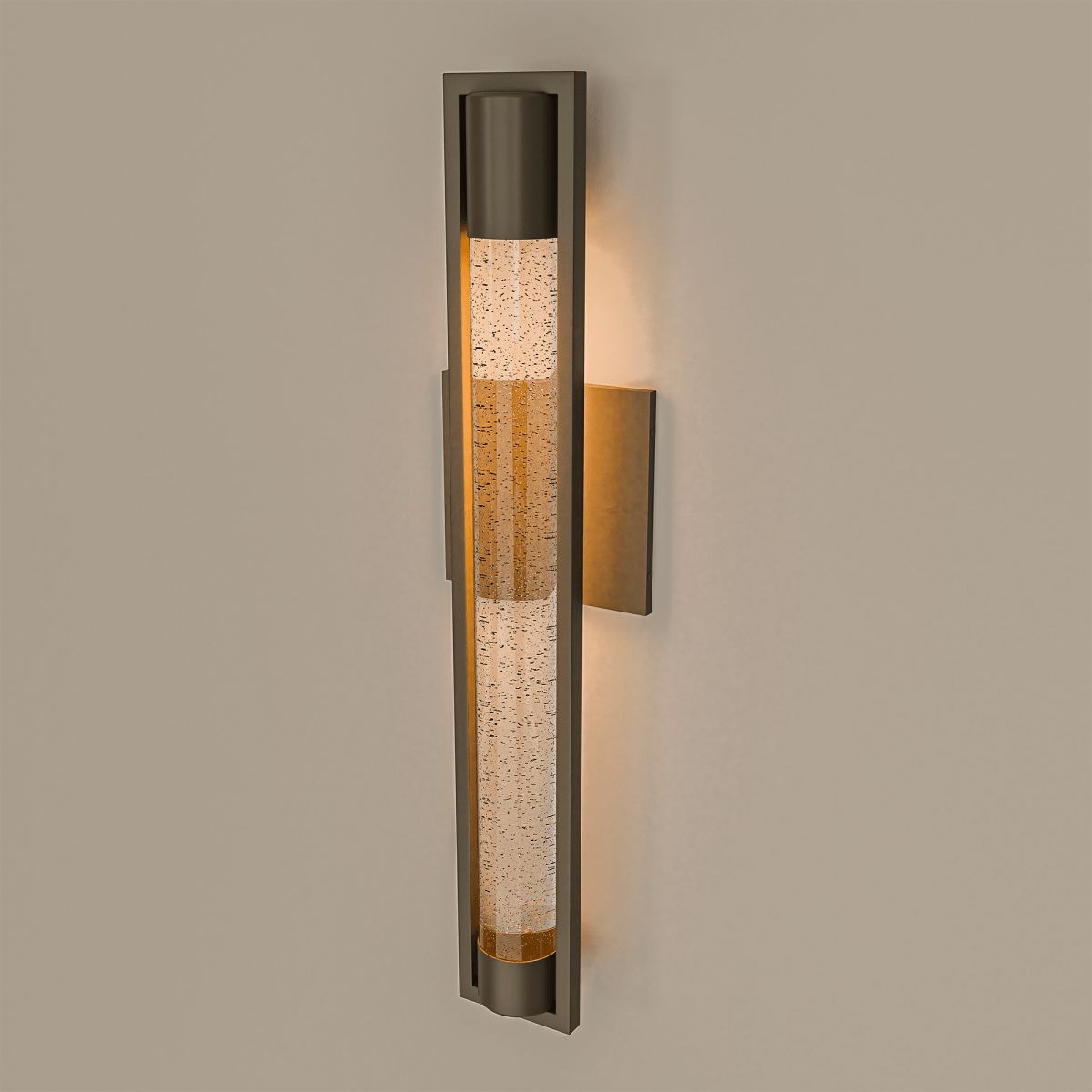 1 - Light, Outdoor Wall Sconce Light, Wall Mount Lantern, 1X60W, GU10 Base, Clear Seedy Glass, a Protective Clear Acrylic Cylinder, Bronze 28 1/2" H x 4" W, Extends 4" from the wall - LEDMyPlace