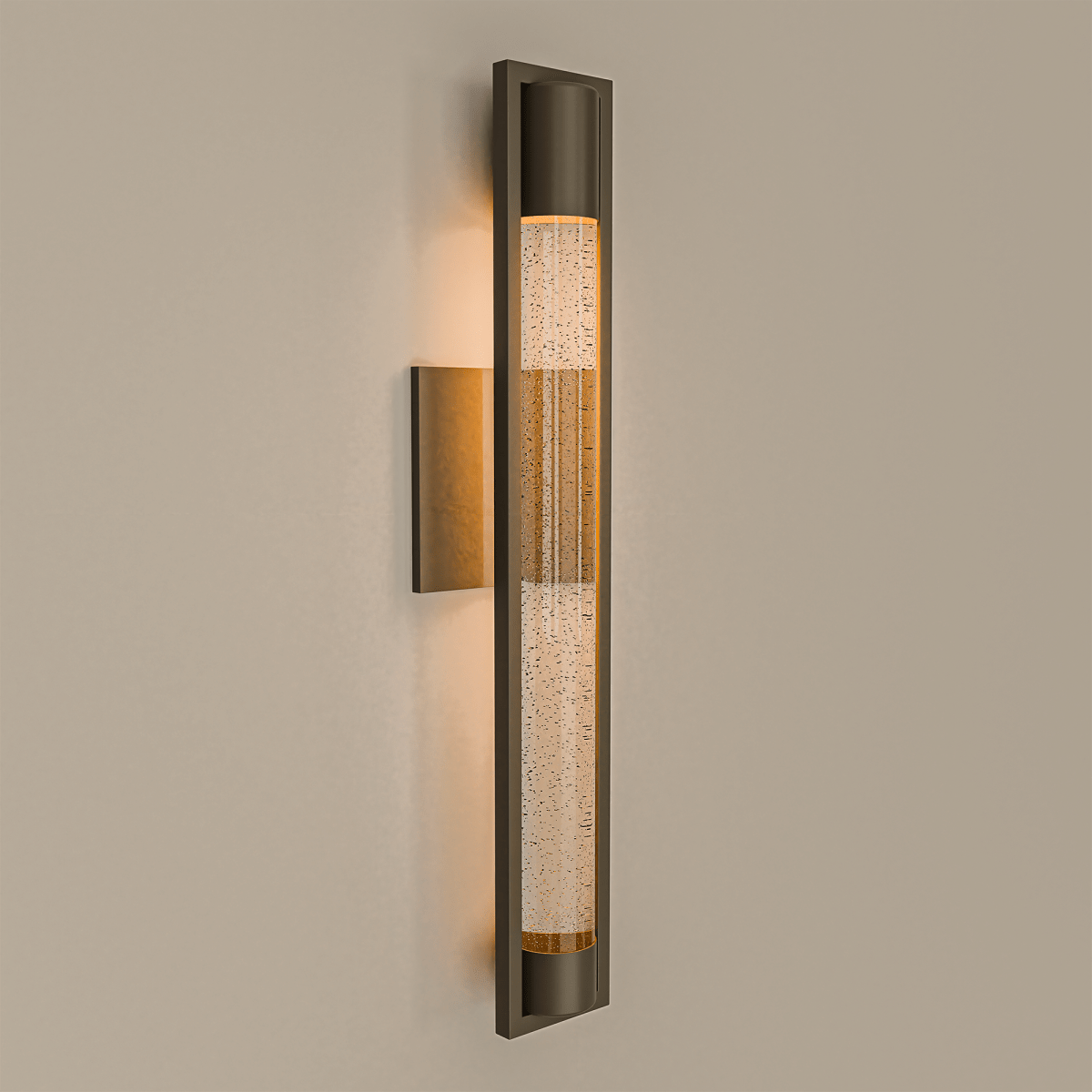 1 - Light, Outdoor Wall Sconce Light, Wall Mount Lantern, 1X60W, GU10 Base, Clear Seedy Glass, a Protective Clear Acrylic Cylinder, Bronze 28 1/2" H x 4" W, Extends 4" from the wall - LEDMyPlace