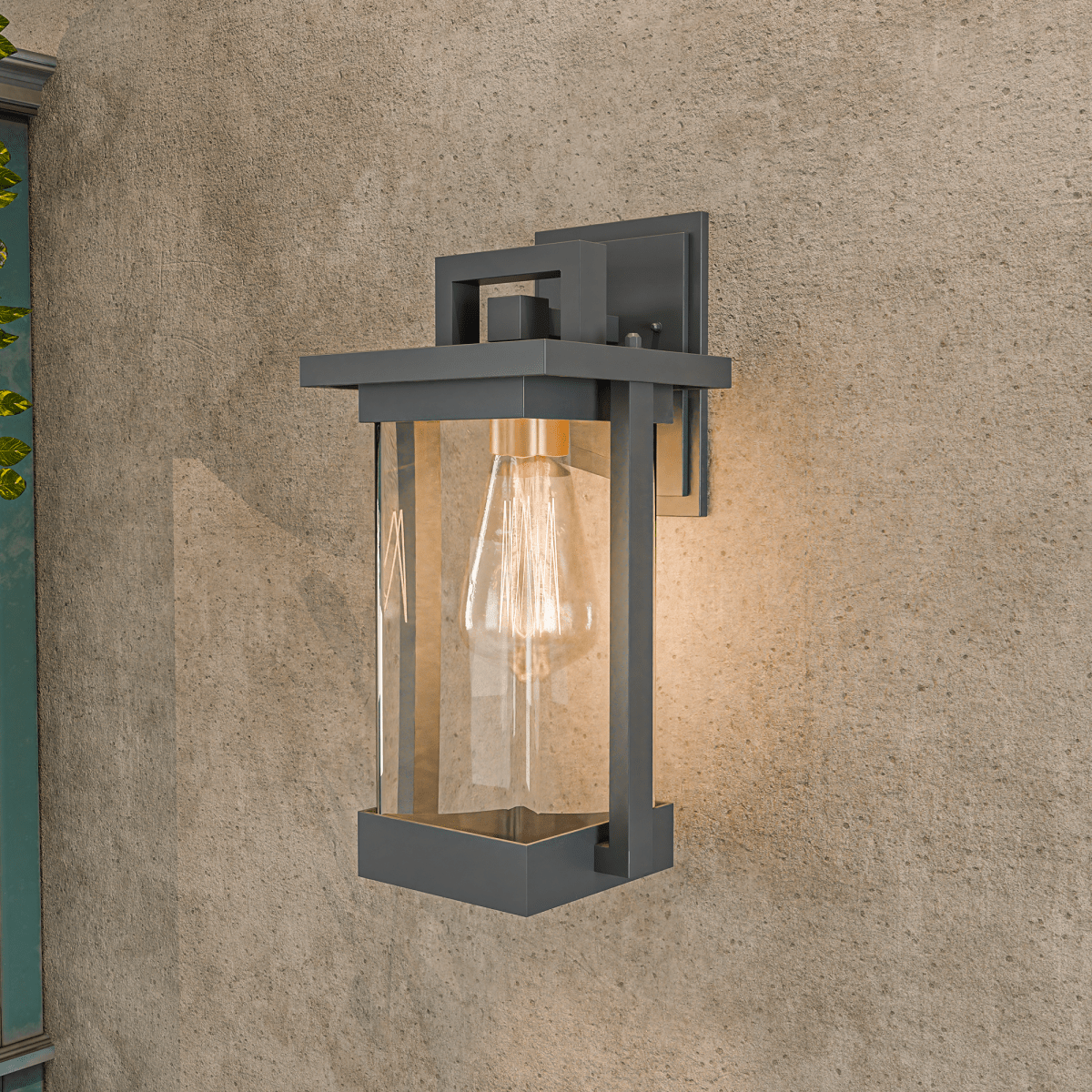 1 - Light Outdoor Wall Sconce, Matte Black, Clear Seeded Glass Shade, Outdoor Lighting Modern, Front Porch Décor, E26 Bulb, Patio Decor - LEDMyPlace