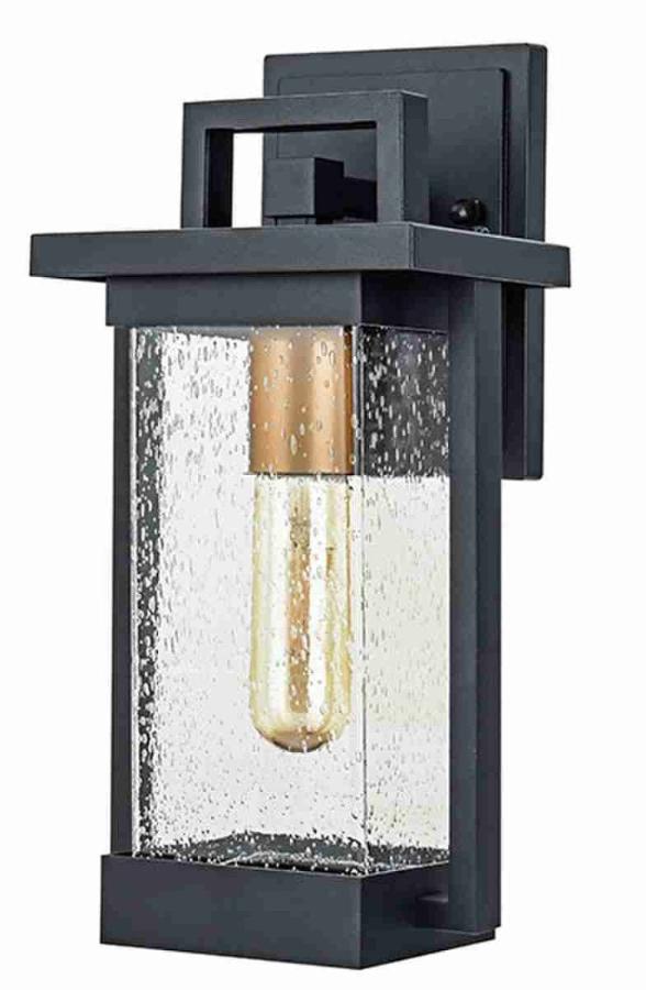 1 - Light Outdoor Wall Sconce, Matte Black, Clear Seeded Glass Shade, Outdoor Lighting Modern, Front Porch Décor, E26 Bulb, Patio Decor - LEDMyPlace