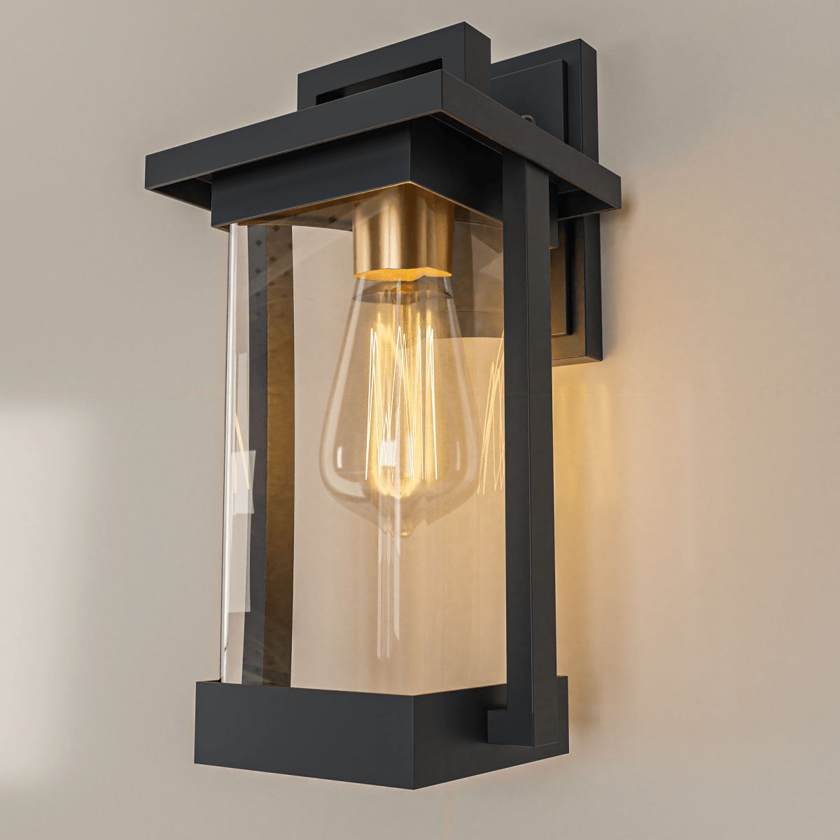 1 - Light Outdoor Wall Sconce, Matte Black, Clear Seeded Glass Shade, Outdoor Lighting Modern, Front Porch Décor, E26 Bulb, Patio Decor - LEDMyPlace