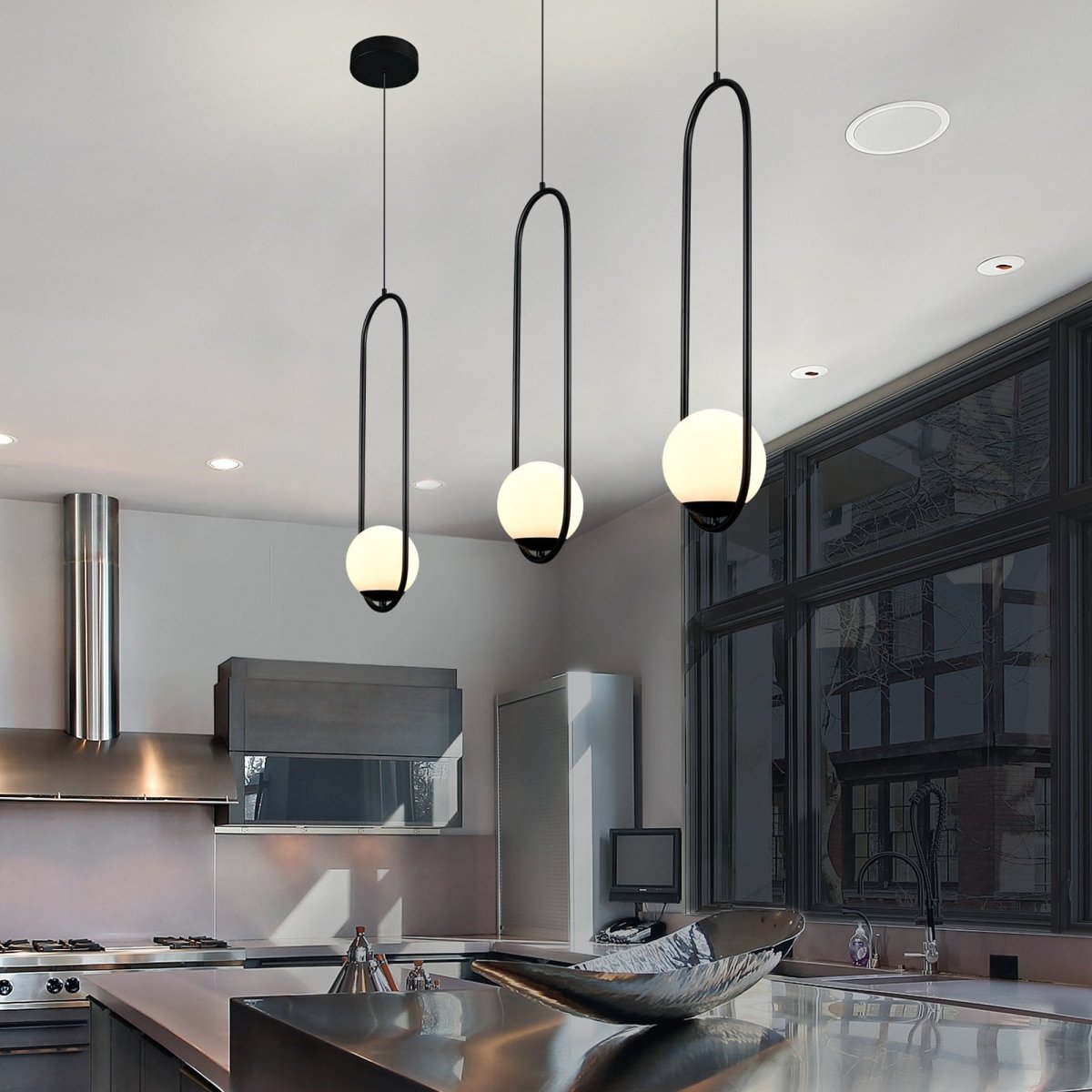 1-Light, Single Bell Pendant Chandelier, 9W, 3000K, Matte Black Body Finish, Dimmable