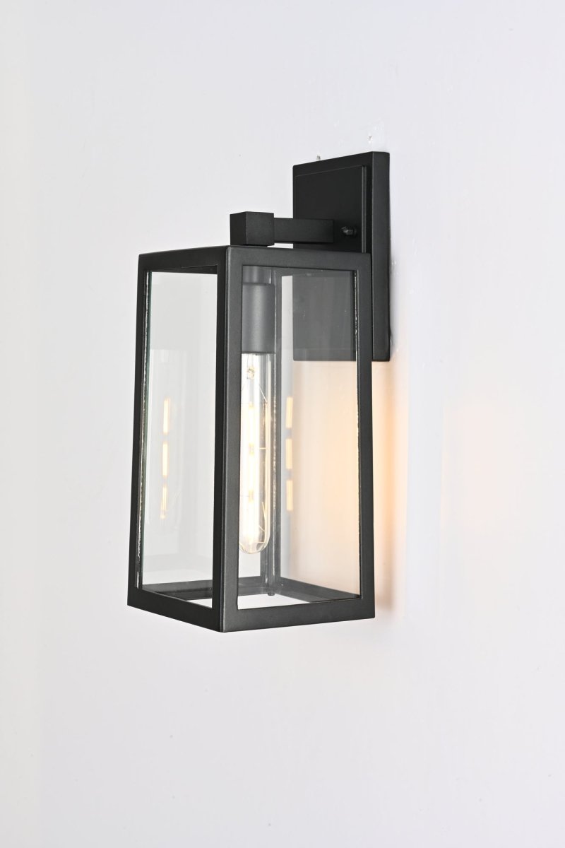 1 - Light, Wall Mount Light with Clear Glass, Black, Wall Lamp for Outside House - LEDMyPlace