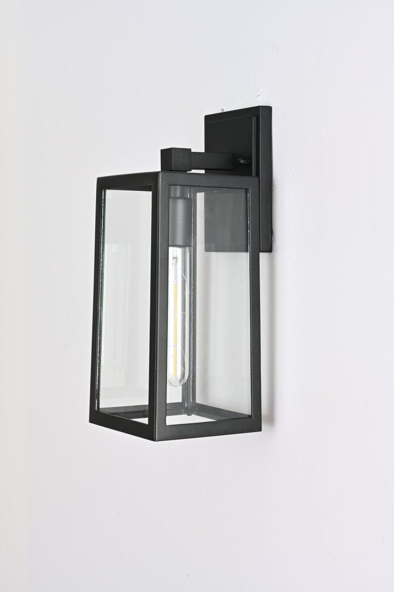 1 - Light, Wall Mount Light with Clear Glass, Black, Wall Lamp for Outside House - LEDMyPlace