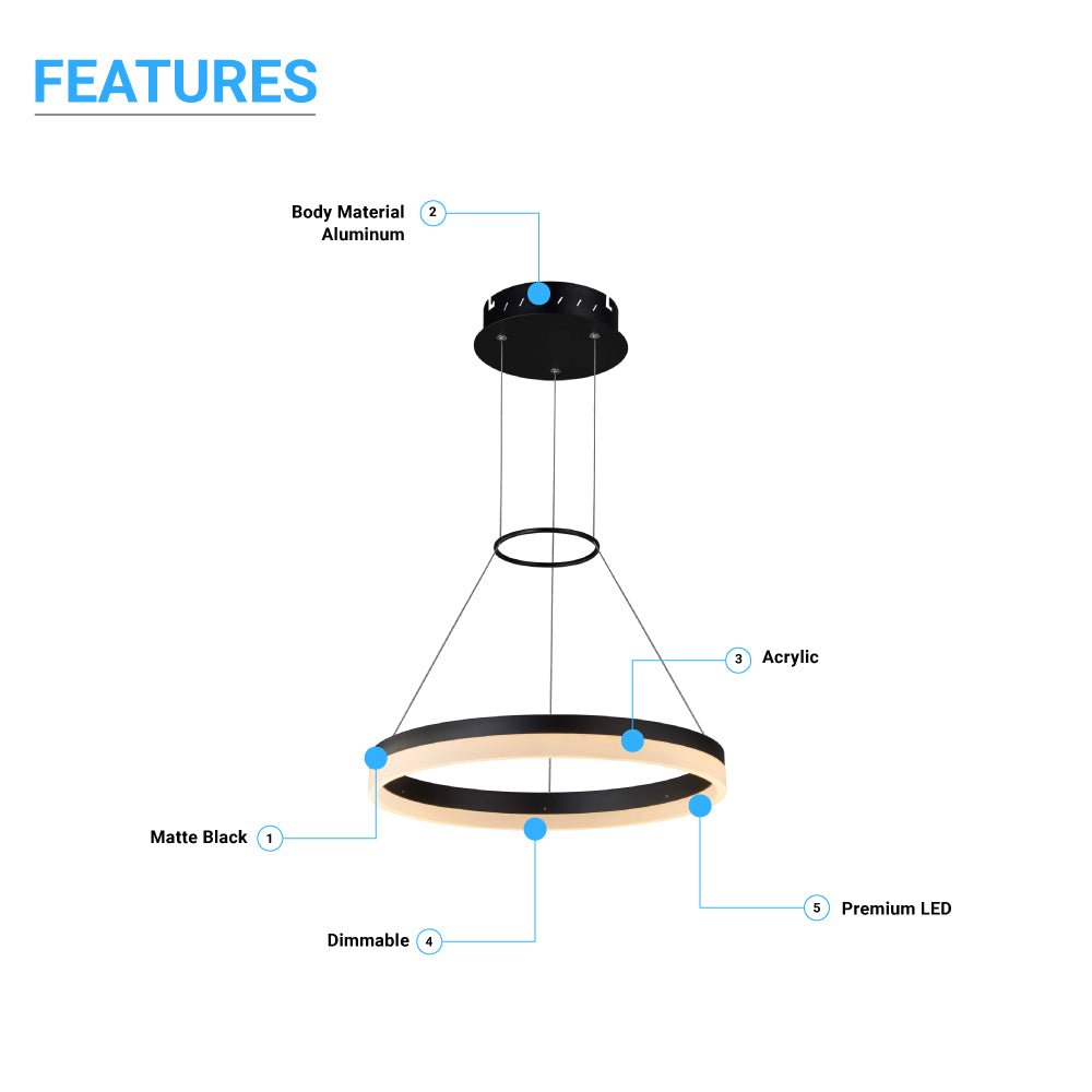 1 - Ring, Modern Nature White LED Pendant Light, 29W, 3000K, 1532LM, Dimmable, Diameter 17.7''×55'' - LEDMyPlace