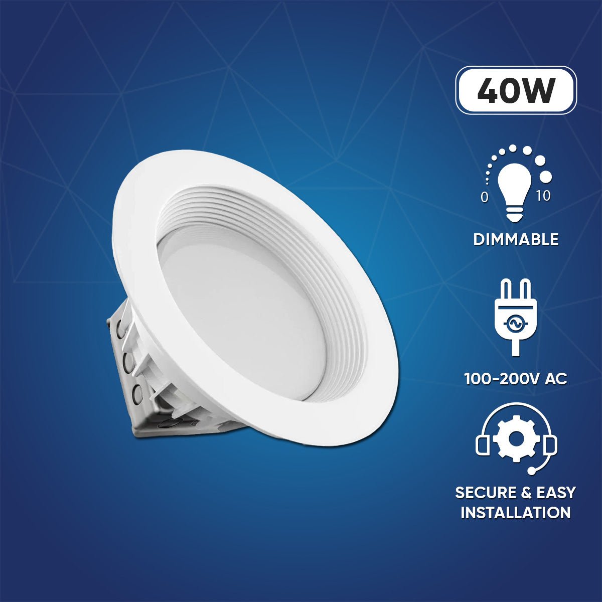 10 Inch Commercial LED Recessed Lighting, 40W, 3000LM, 5000K Daylight Recessed Lighting w/Junction Box, Dimmable, ETL, Energy Star Listed - LEDMyPlace