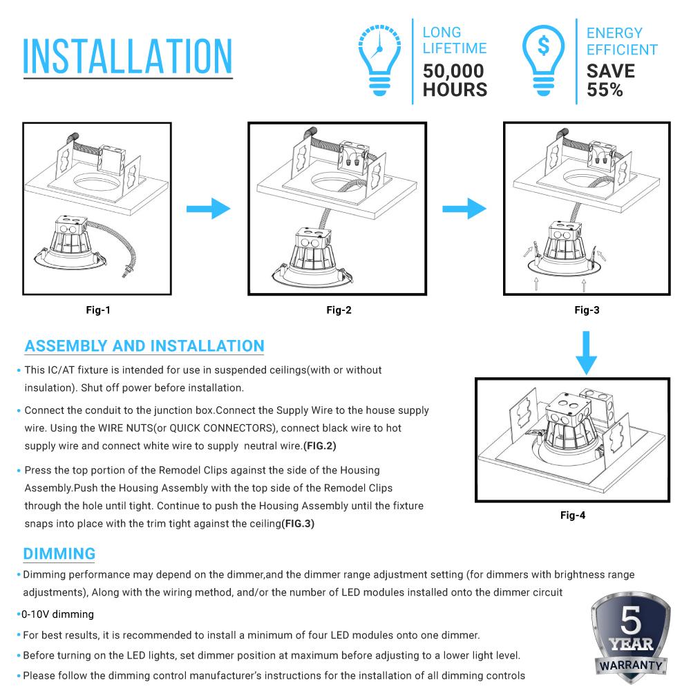 10 Inch Commercial LED Recessed Lighting, 40W, 3000LM, 5000K Daylight Recessed Lighting w/Junction Box, Dimmable, ETL, Energy Star Listed - LEDMyPlace