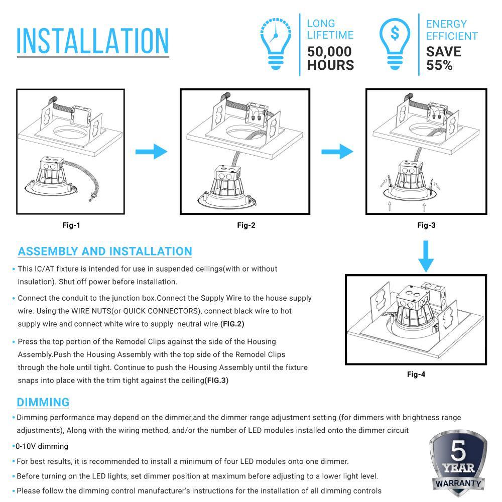 10 Inch Commercial LED Recessed Lighting, 40W, 3000LM, 5000K Daylight Recessed Lighting w/Junction Box, Dimmable, ETL, Energy Star Listed - LEDMyPlace