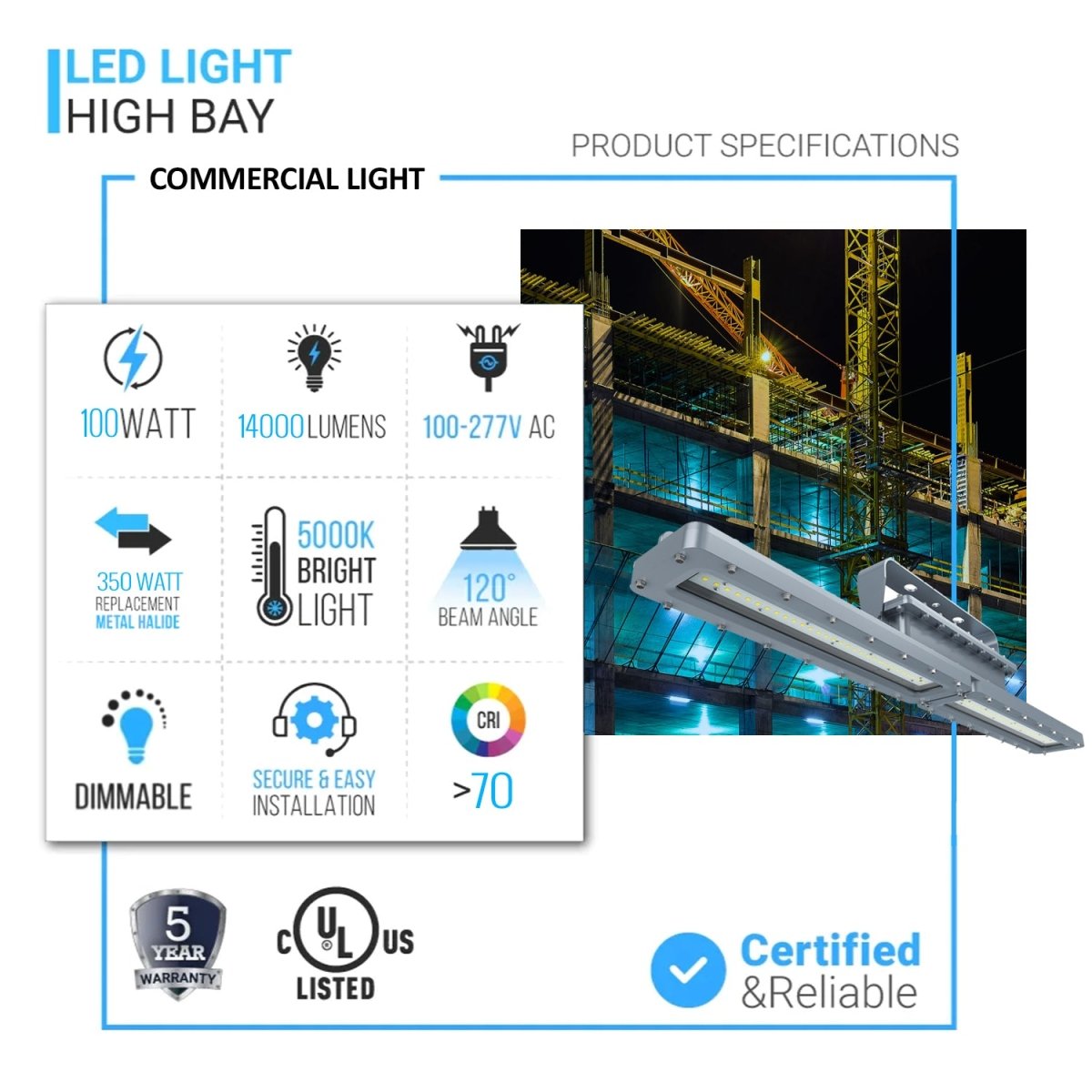 100 Watt 4FT LED Explosion Proof Linear Light, I Series, Dimmable, 5000K, 14000LM, AC100 - 277V, IP66, Hazardous Location Lighting Fixtures - LEDMyPlace