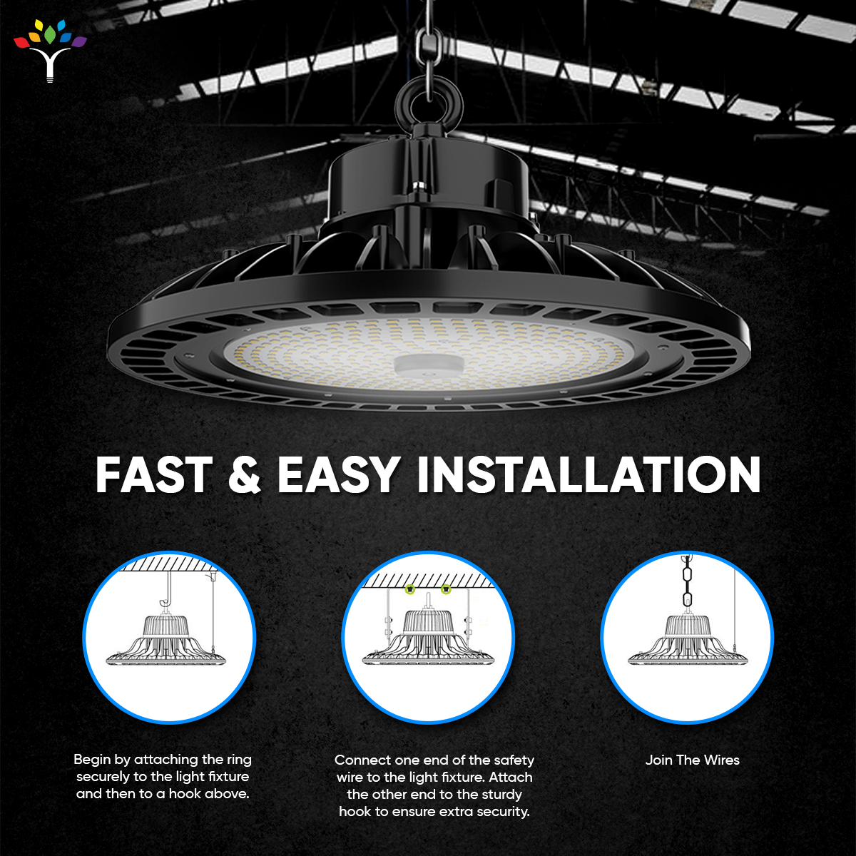 100W UFO High Bay LED Shop Lights 4000K, 1 - 10V Dimmable, AC120 - 277V, UL, DLC Listed, Commercial Warehouse Workshop Garage Factory Lighting Fixture - LEDMyPlace