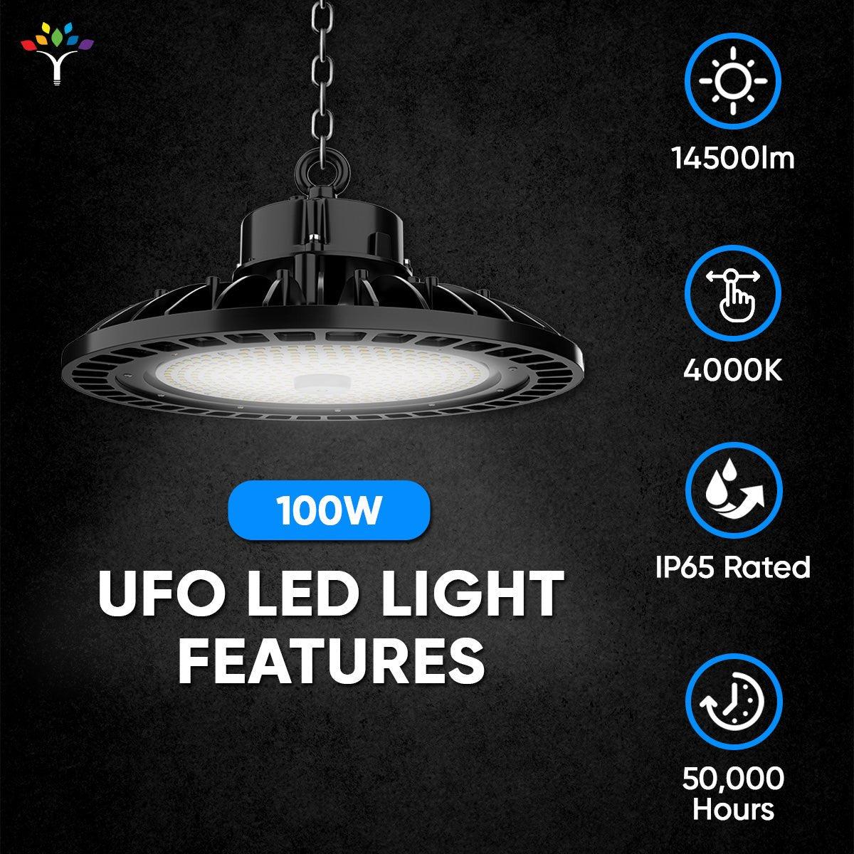 100W UFO High Bay LED Shop Lights 4000K, 1 - 10V Dimmable, AC120 - 277V, UL, DLC Listed, Commercial Warehouse Workshop Garage Factory Lighting Fixture - LEDMyPlace