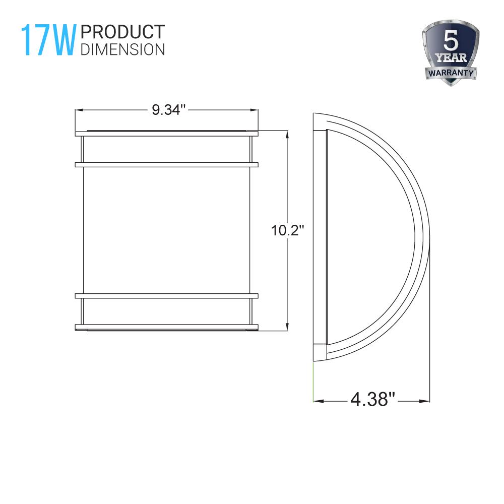 10.25" Dimmable Half Cylinder LED Wall Sconce BN Color, 17W, 1100 Lumens, AC120V, For Living Room, Bedroom, Hallway, Kitchen - LEDMyPlace