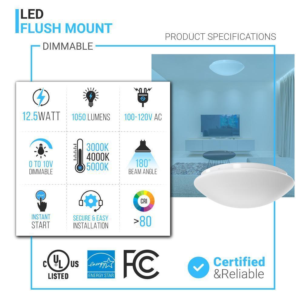 10.5 Inch Mushroom Shape LED Flush Mount Ceiling Light - 12.5 Watt, 1050 Lumens - Dimmable - Round Ceiling Light - LEDMyPlace