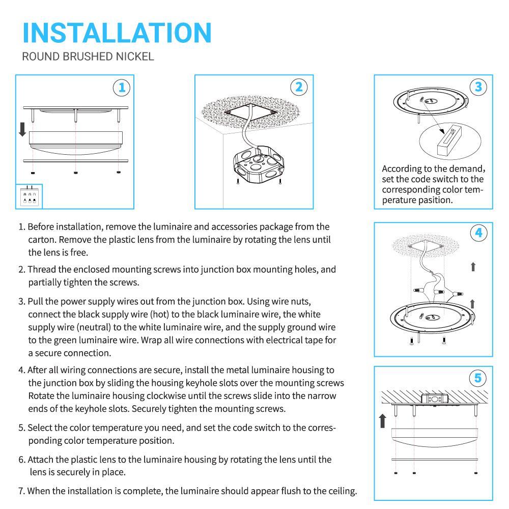 11 in. Round Brushed Nickel Dimmable Flush Mount Ceiling Light, Single Ring, 1050 Lumens, Power 15W, 3 Color Switchable (3000K/4000K/5000K) - LEDMyPlace