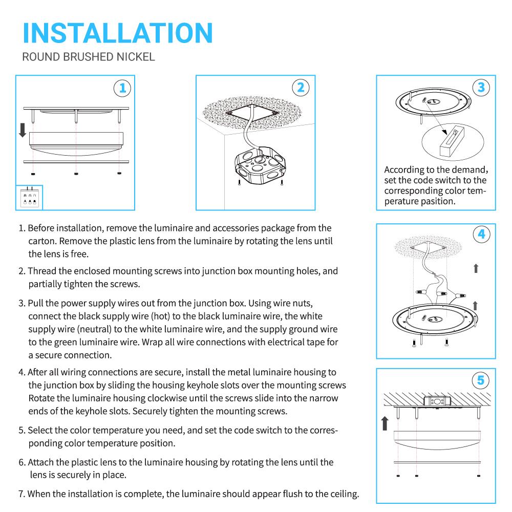 11 in. Round Brushed Nickel Dimmable Flush Mount Ceiling Light, Single Ring, 1050 Lumens, Power 15W, 3 Color Switchable (3000K/4000K/5000K) - LEDMyPlace