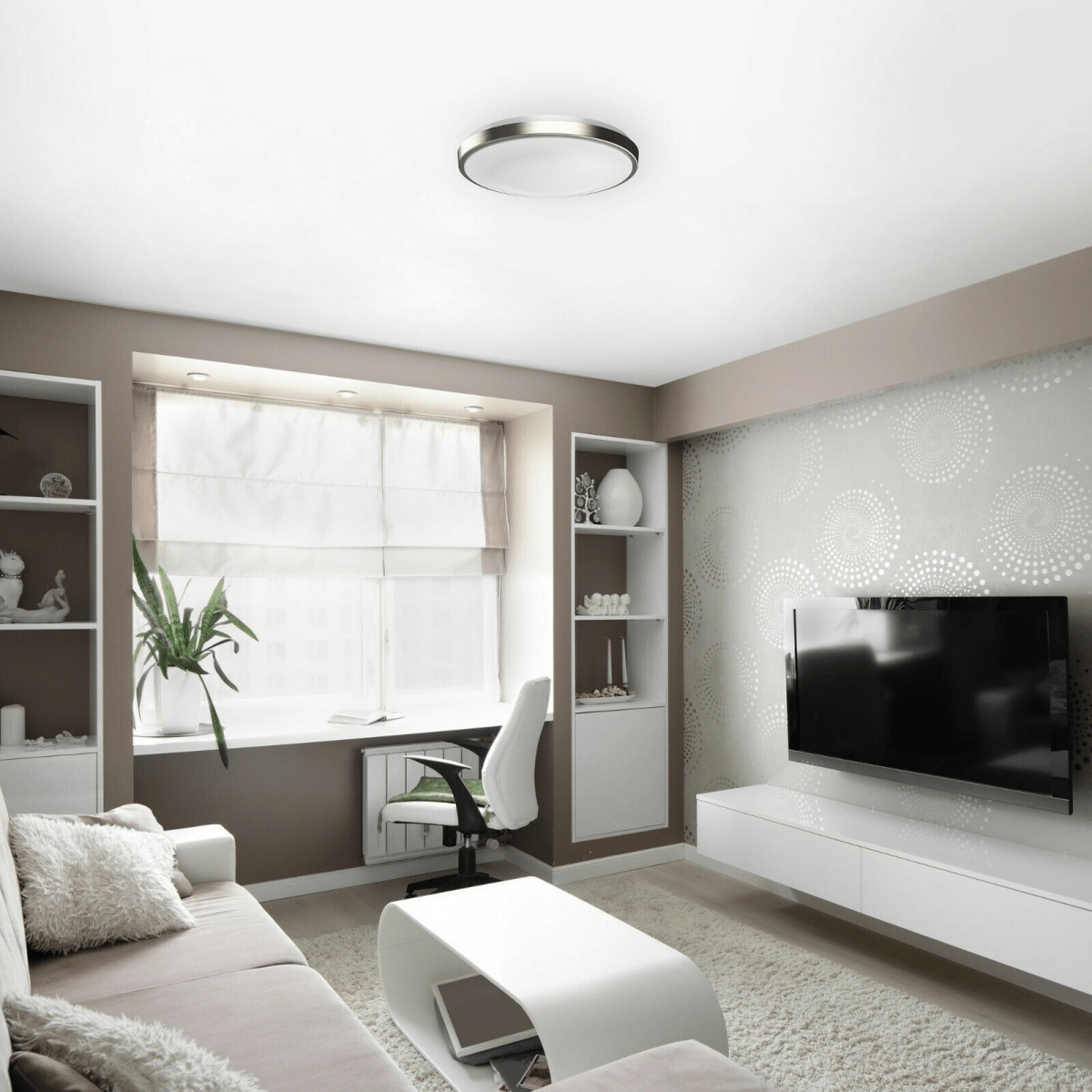 11 in. Round Brushed Nickel Dimmable Flush Mount Ceiling Light, Single Ring, 1050 Lumens, Power 15W, 3 Color Switchable (3000K/4000K/5000K) - LEDMyPlace