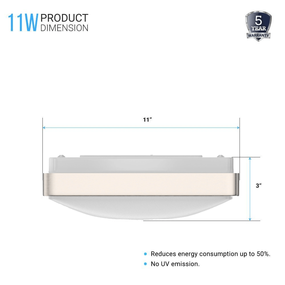 11 in. Square Single Ring Flush Mount Ceiling Light, 1050LM, Power 15W, AC120V, 4000K Dimmable Brushed Nickel, Hallway Light Fixture - LEDMyPlace