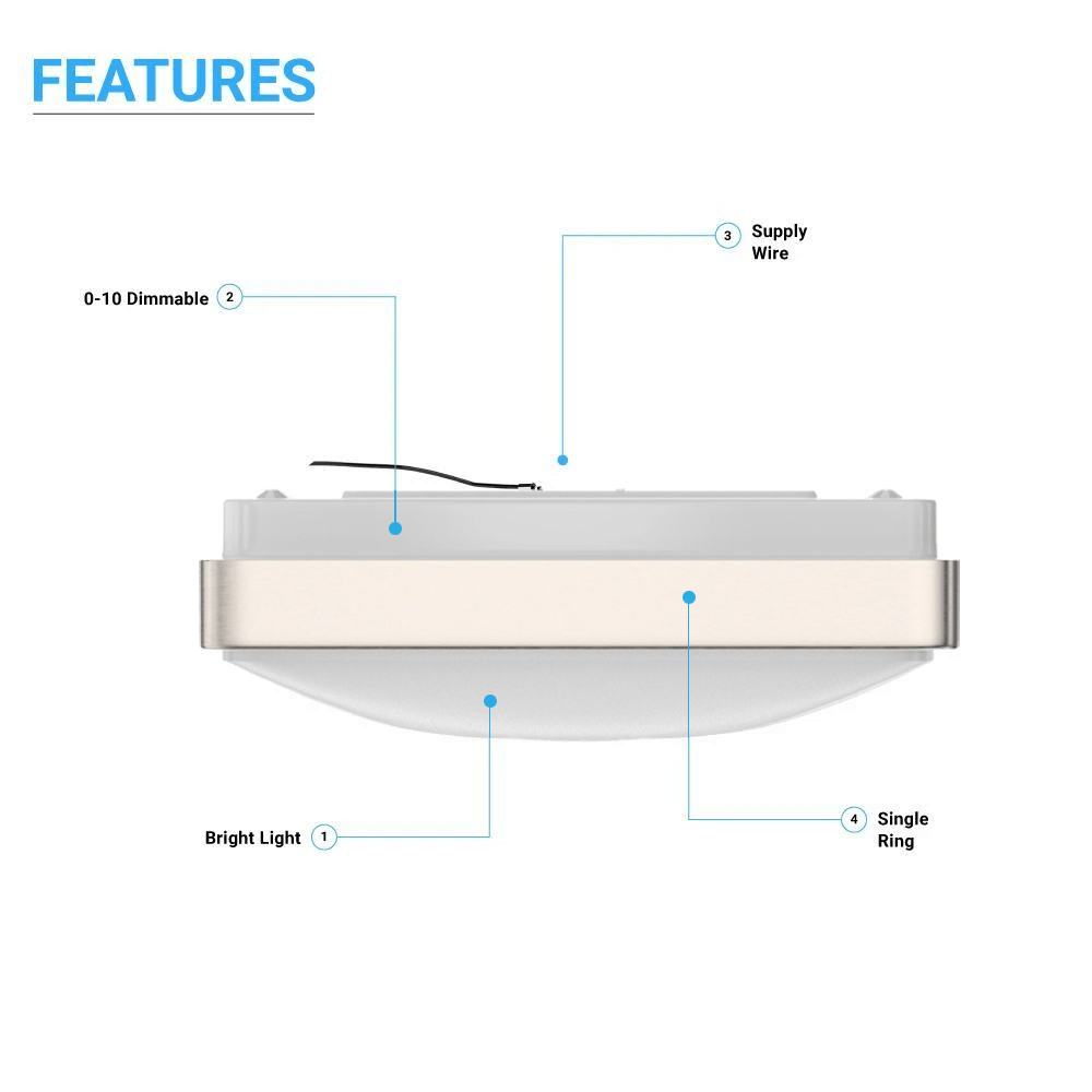 11 in. Square Single Ring Flush Mount Ceiling Light, 1050LM, Power 15W, AC120V, 4000K Dimmable Brushed Nickel, Hallway Light Fixture - LEDMyPlace