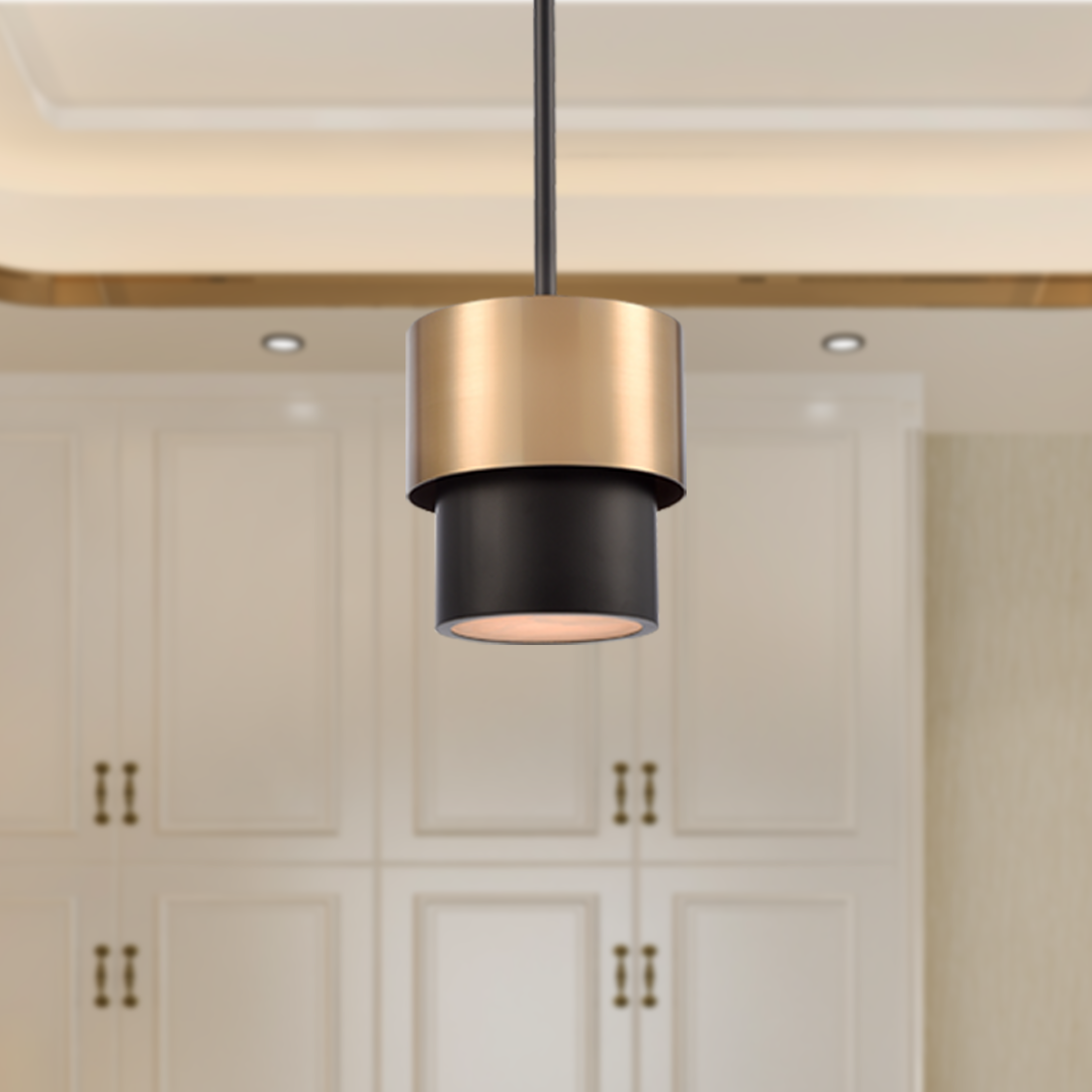 Industrial Pendant Light Brass and Matte Black Hardware with White Alabaster Diffuser, E12 Base