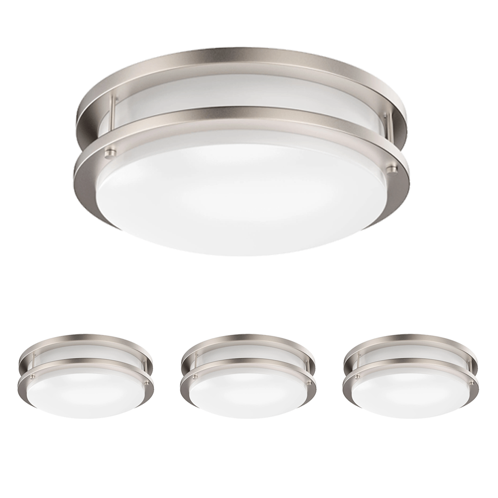 12 Inch Dimmable LED Flush Mount Ceiling Lights, Double Ring, 18W 1050LM, 3000K/4000K /5000K Changeable Ceiling Lights, Brushed Nickel Finish Ceiling Lamp For Kitchen Hallway Bedroom Laundry - LEDMyPlace