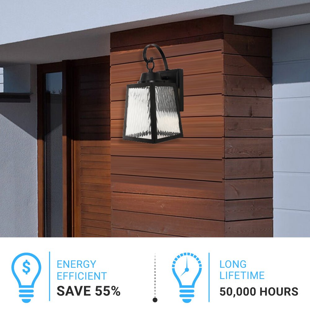 12W LED Outdoor Wall Lantern Fixture with Water Glass Shade, 4000K (Cool White), Dimmable, ETL Listed - LEDMyPlace