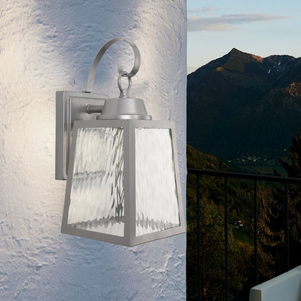 12W LED Outdoor Wall Lantern Fixture with Water Glass Shade, 4000K (Cool White), Dimmable, ETL Listed - LEDMyPlace