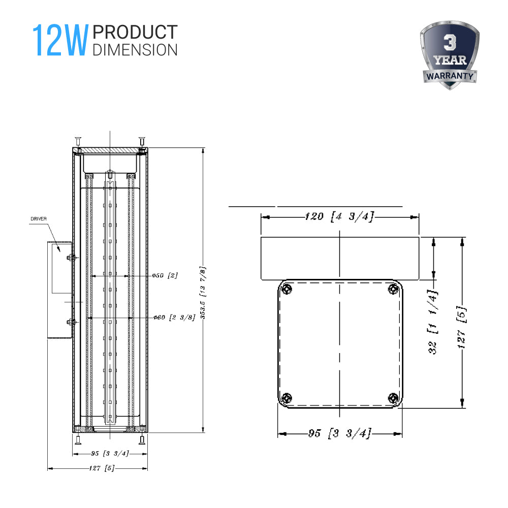 12W Modern LED Outdoor Wall Sconce Light, Silver Finish, Dimmable, ETL Listed - Wet Location - LEDMyPlace