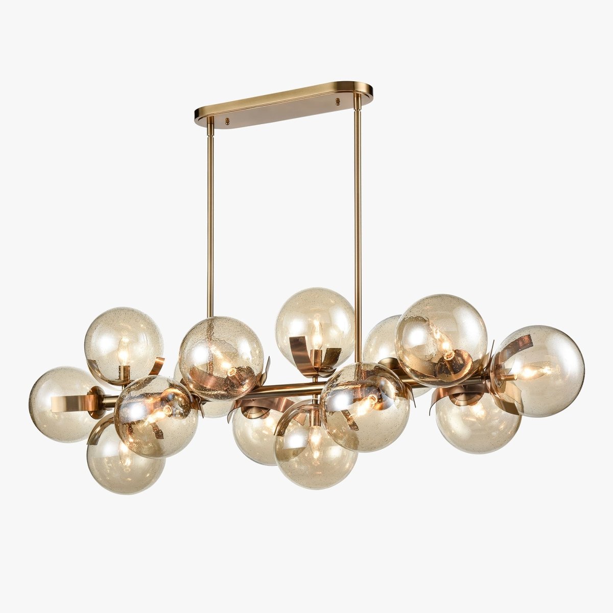 14 - Light Linear Chandeliers for Dining Room Glass Globe New Brass Finish Hardware Finish with Mercury Glass, Pendant Lighting, E12 Base - LEDMyPlace