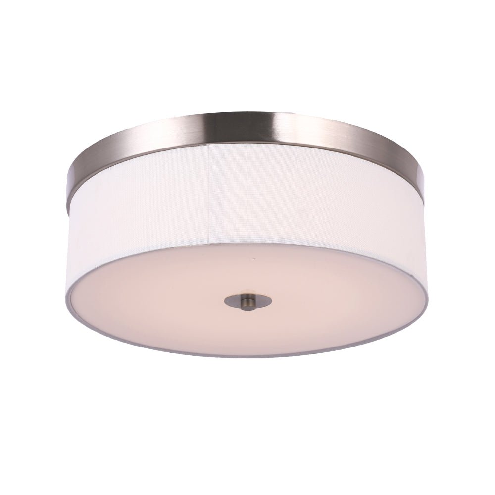 15 in. Drum Shape LED Flush Ceiling Mount Light, 20W, 4000K (Cool White), 2800LM Brushed Nickel Finish & Milky White Acrylic Shade, Hallway Light Fixtures - LEDMyPlace