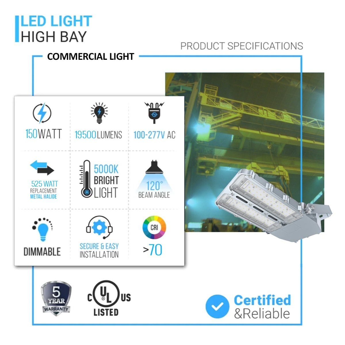 150 Watt LED Explosion Proof Area Light, STA124 Series, Dimmable, 5000K, 19500LM, AC100 - 277V, IP66, Hazardous Location Lighting Fixtures - LEDMyPlace